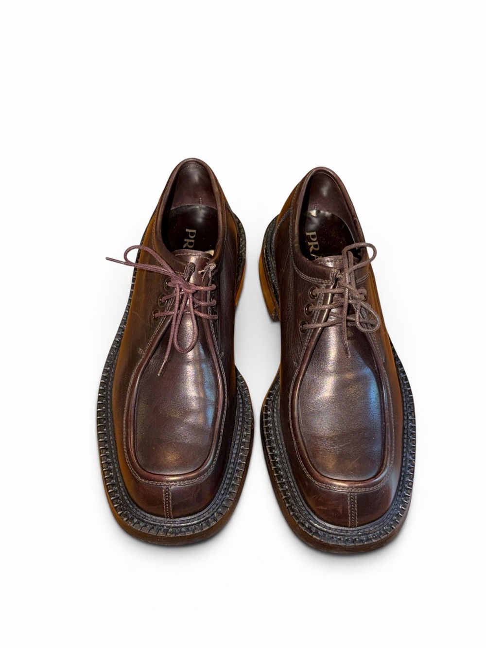 Vintage Prada chunky Leather Penny Loafers-ILGA Rubber Sole Mens US 9.5 UK 10.5